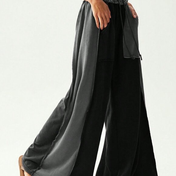 Black Boho Casual Women's Wide Leg Pants - Picture 4 of 7
